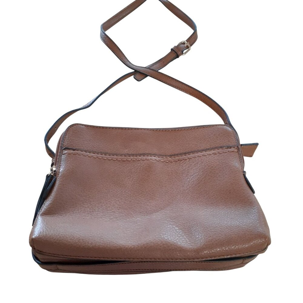 Seven Days Crossbody Bag Women Brown Leather Adjustable Strap  3 Sections Pocket